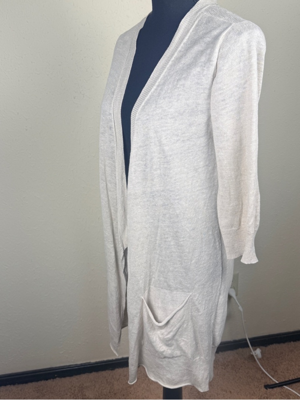 Eileen Fisher Women’s XS Tan Open-Front 100% Linen Slouchy Cardigan Pockets - Picture 4 of 14